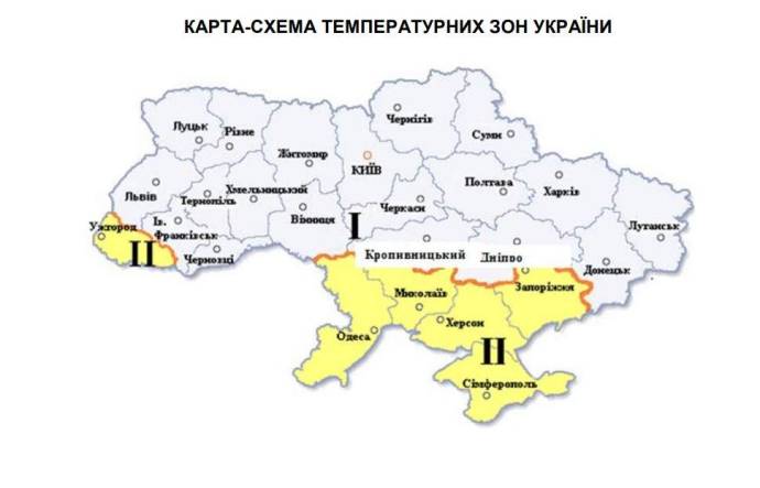 Схема температурных зон Украины